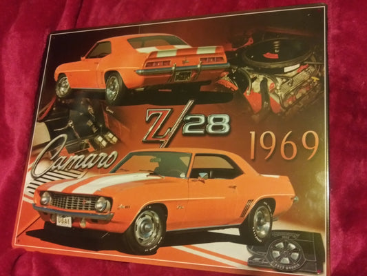 1969 Orange Chevrolet Camaro Z/28 Tin Metal Sign