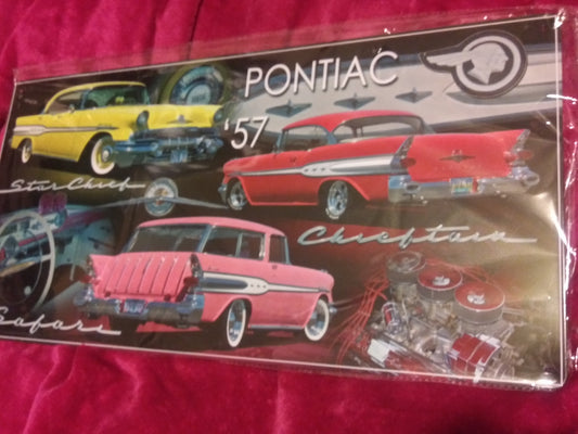 1957 Pontiac Yellow Star Chief, Pink Safari Wagon, Red Chieftain Classic Cars Tin Metal Sign