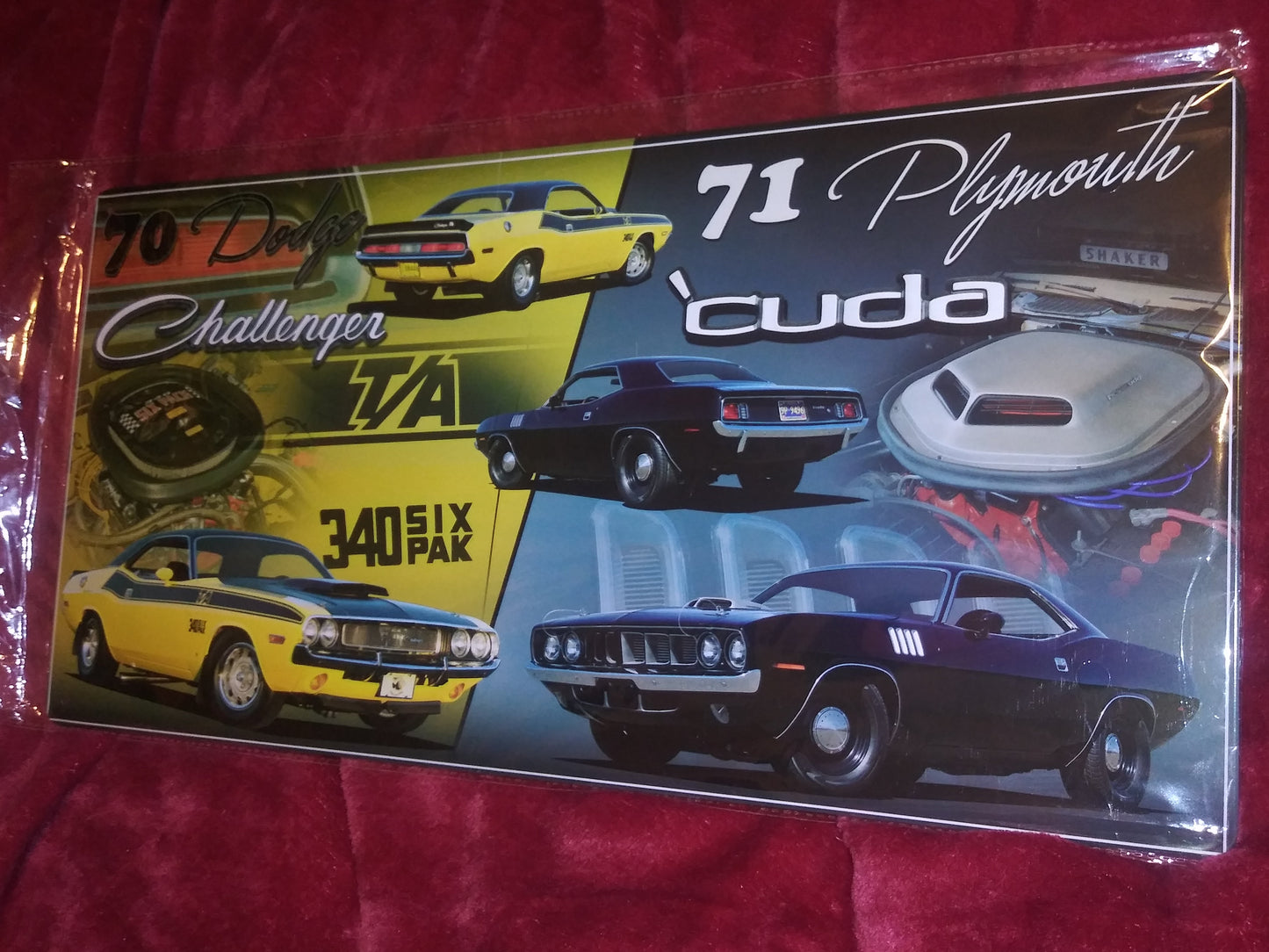 1970 Dodge Challenger 340 Six Pack/ 1971 Plymouth Cuda Tin Metal Sign