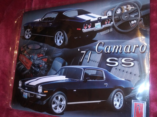 1971 Black With White Stripe  Camaro SS Tin Metal Sign