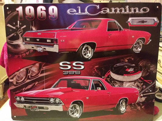 1969 Red Chevrolet El Camino SS 396 Tin Metal Sign